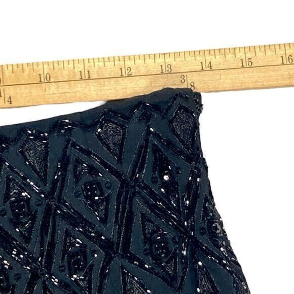 Badgley Mischka Straight Leg Pants Womens 10 Black Side Zip Sequin Waist Trouser - Picture 9 of 14